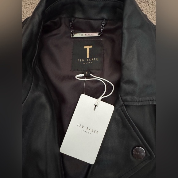 Ted Baker- NWT Black Leather Cropped Biker Jacket - Picture 5 of 5
